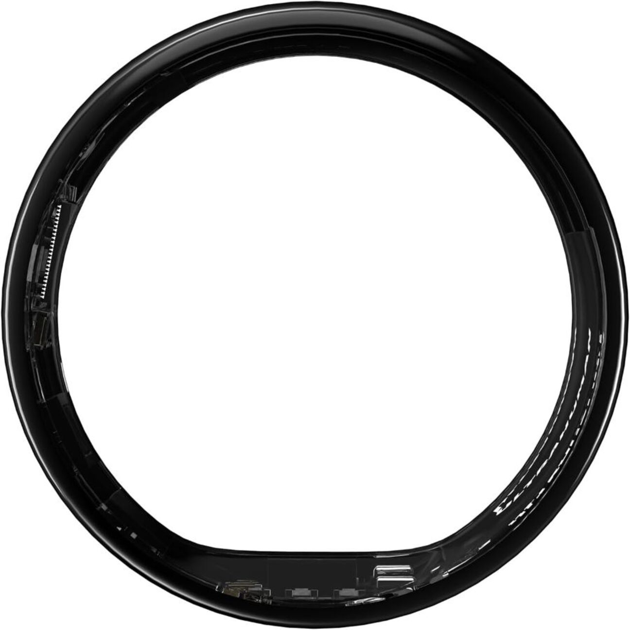 Schwarzer Fitness-Tracker-Ring. Hintergrund: Weiß.