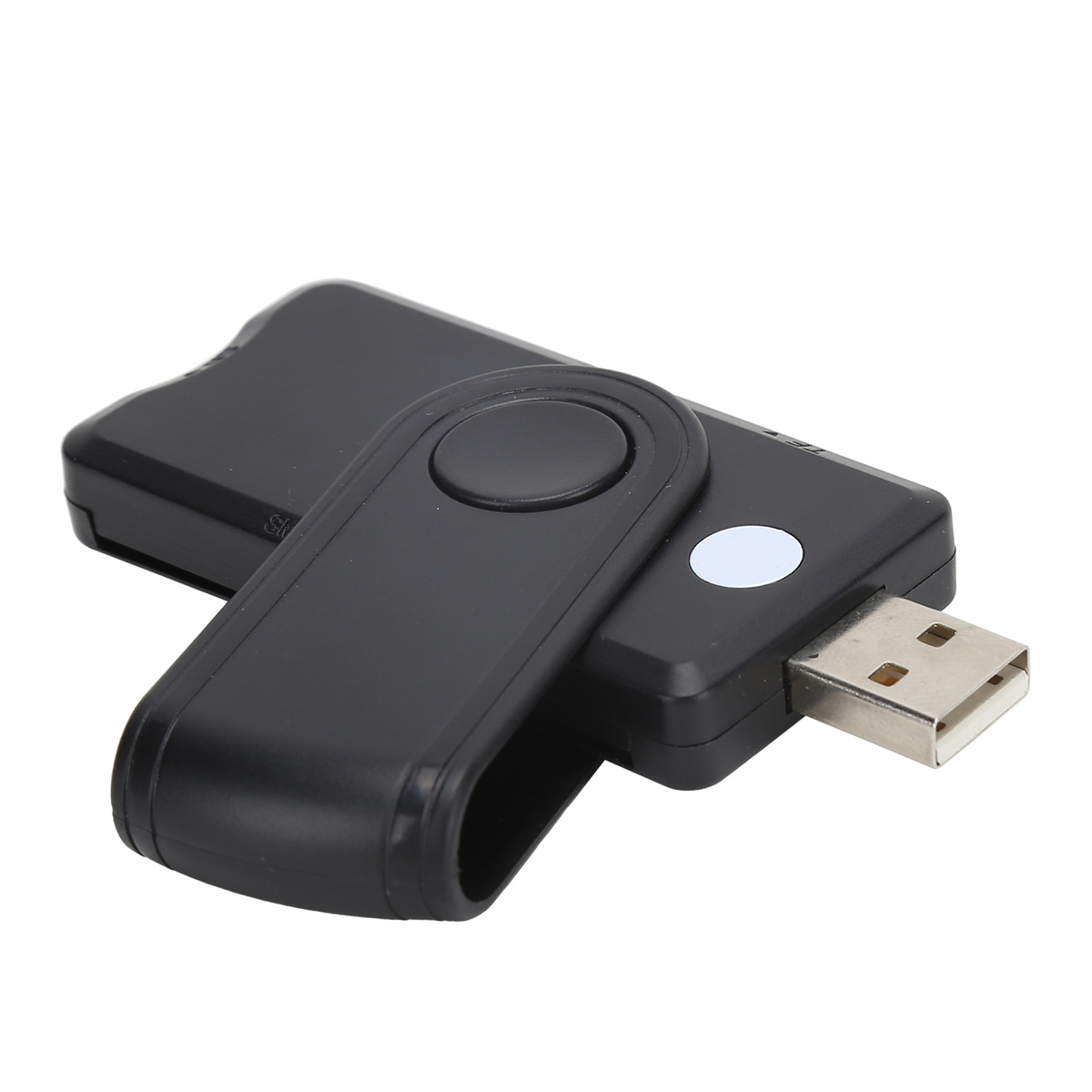Schwarzer USB-Stick mit Drehdesign. Er ist geöffnet und einsatzbereit.