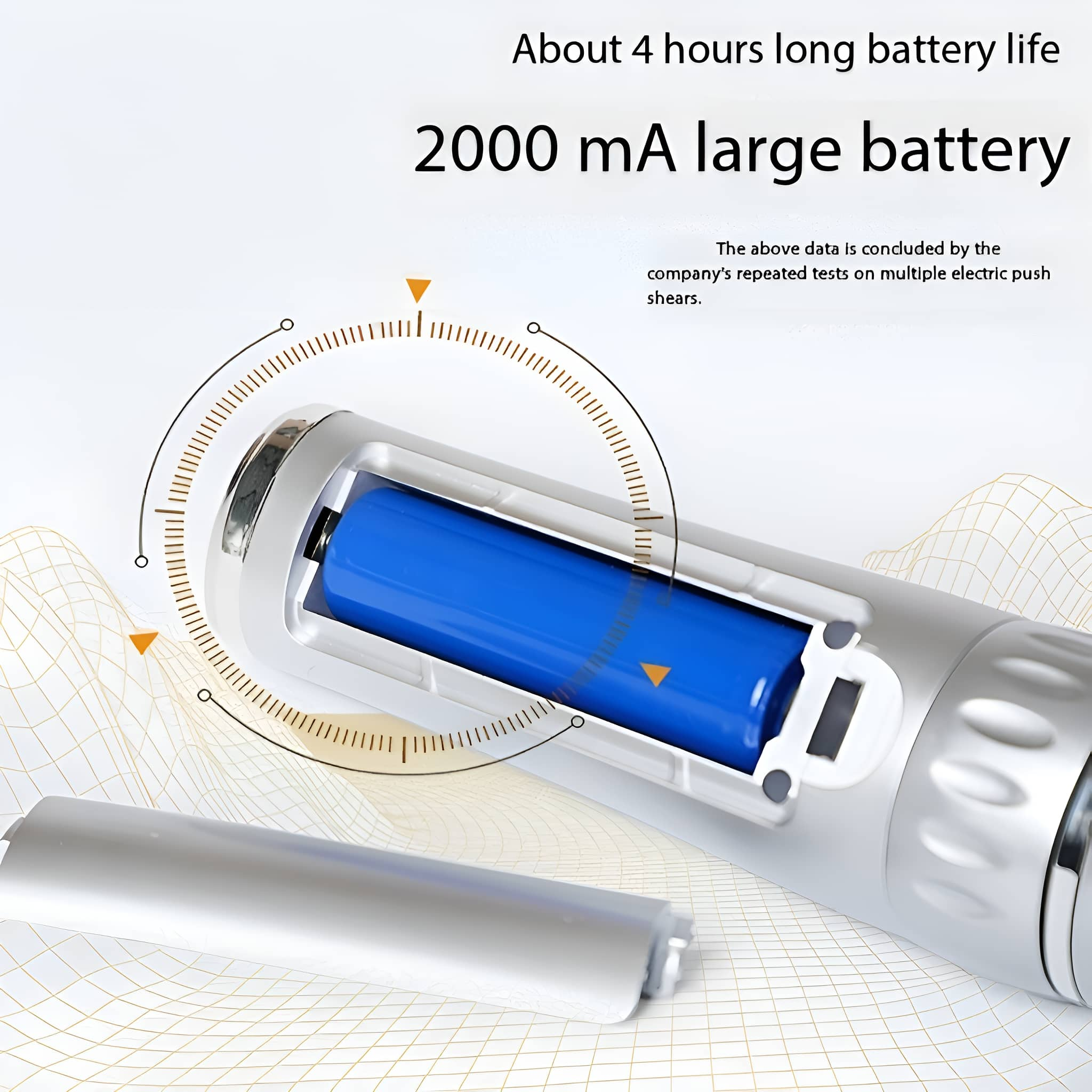 Eine blaue Batterie in einem elektrischen Haarschneider. Das Gerät ist geöffnet und zeigt die Batterie.