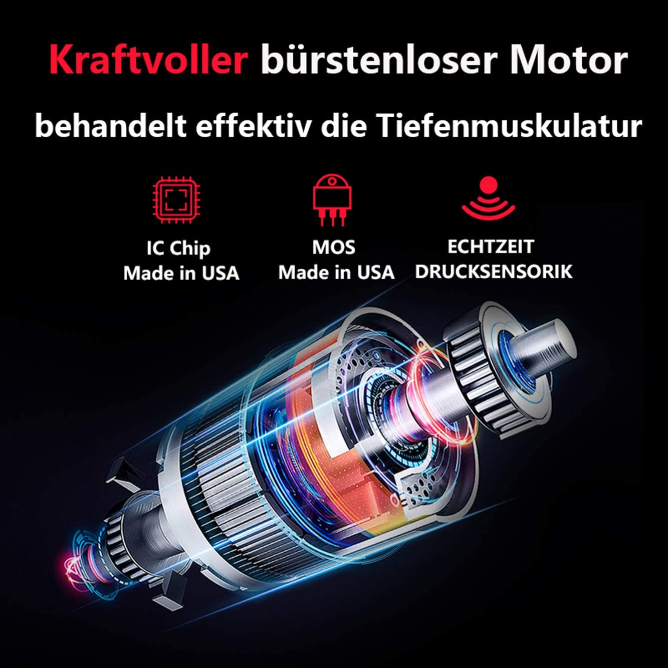 Schnittansicht eines leistungsstarken Motors mit IC-Chip, MOS und Echtzeit-Drucksensor.