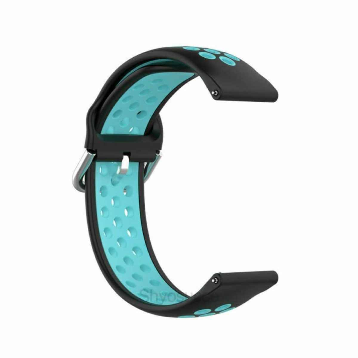 Blau-schwarzes Armband, C-förmig, mit silberner Schnalle.