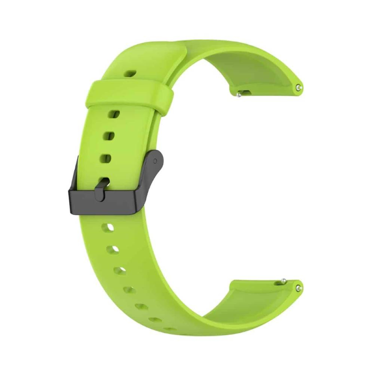Hellgrünes Uhrenarmband mit schwarzer Schnalle, isoliert auf weißem Hintergrund.
