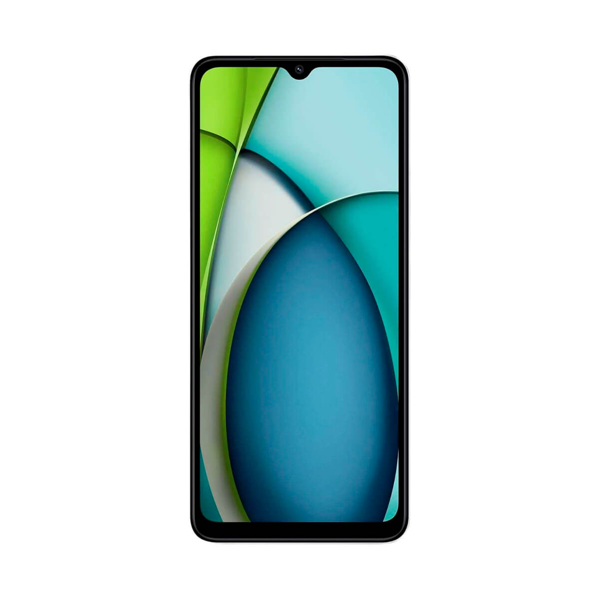 Ein schwarzes Smartphone mit Vollbildanzeige, das einen abstrakten, farbenfrohen Hintergrund zeigt.