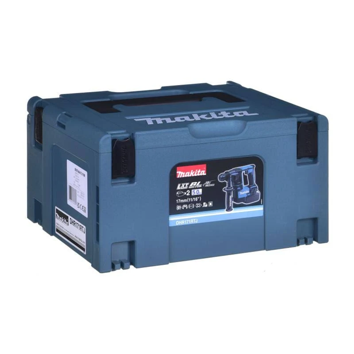 Ein blauer Werkzeugkoffer mit schwarzem Griff. Der Koffer hat das Makita-Logo und Branding.