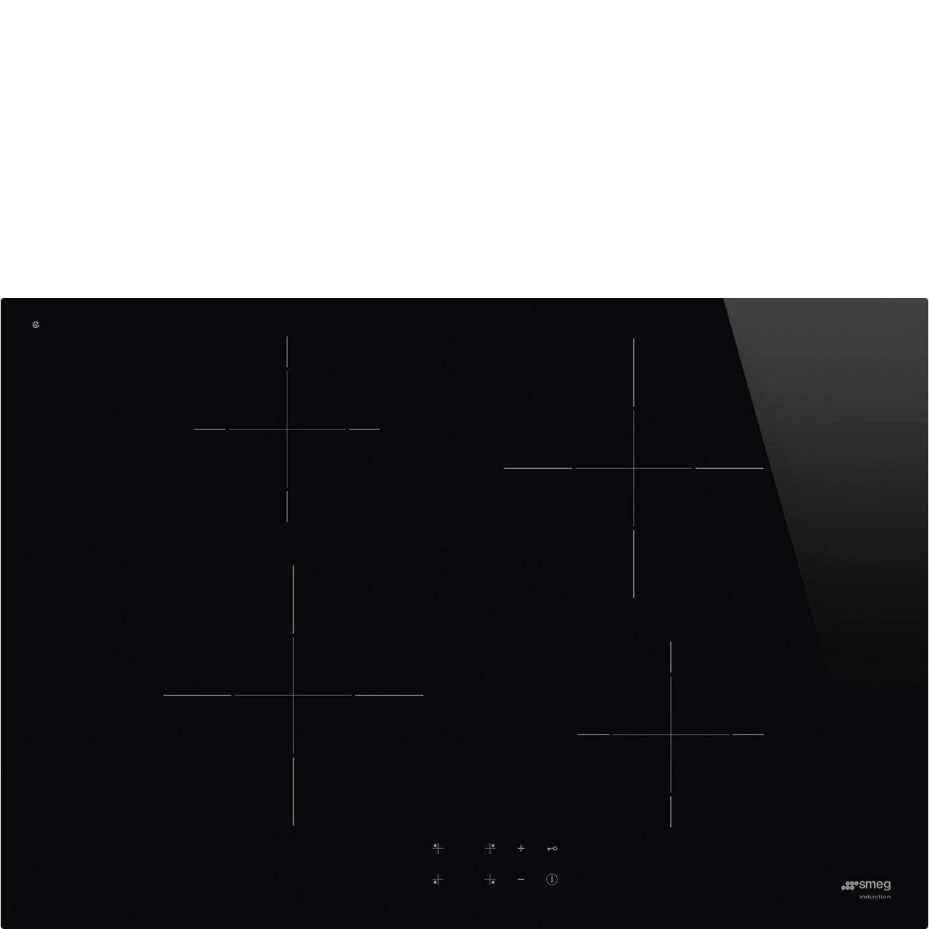 Czarna szklana płyta indukcyjna z czterema palnikami. Minimalistyczny design.