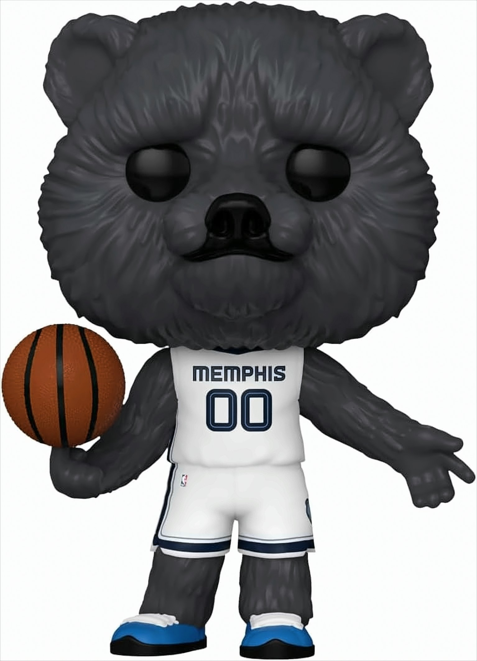 Funko Pop Figur eines Memphis Grizzlies Bären mit Basketball. Der Hintergrund ist weiß.