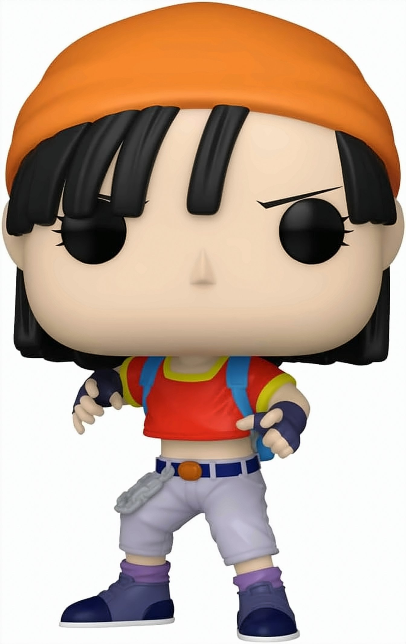 Figurine Funko Pop d'un personnage de dessin animé, portant un chapeau orange et une chemise rouge.