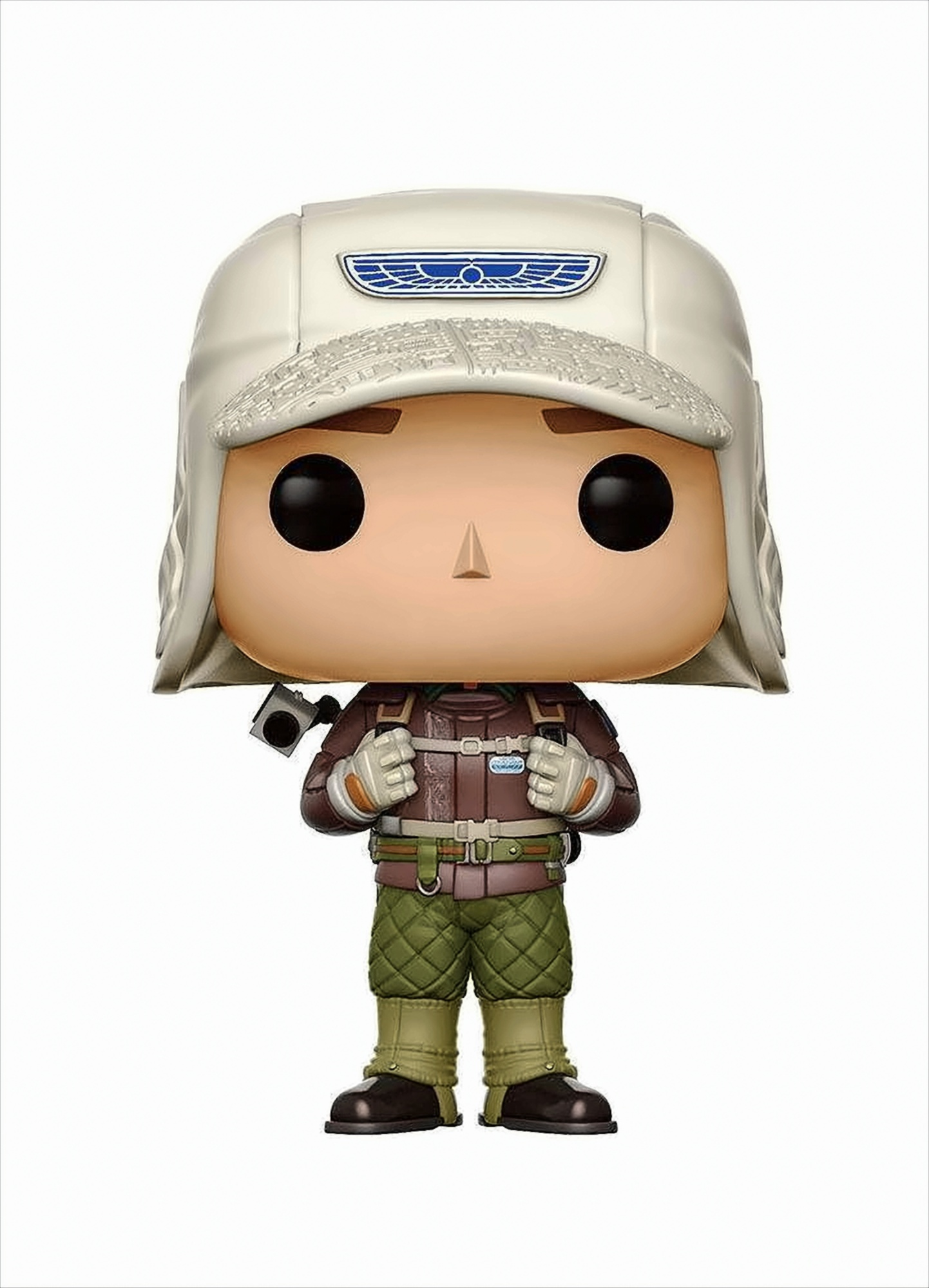Figurka Funko Pop przedstawiająca osobę w białym kapeluszu i brązowej kurtce na białym tle.