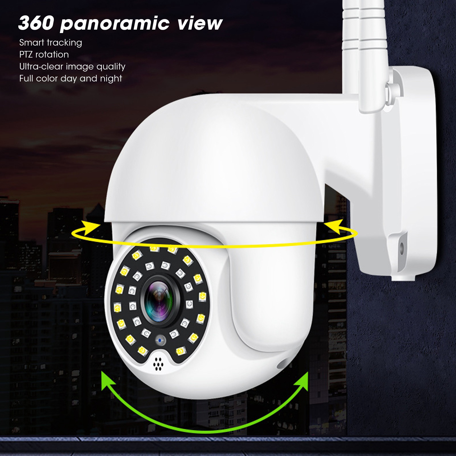 Weiße Überwachungskamera an der Wand. Es ist eine 360-Grad-Panorama-Kamera.
