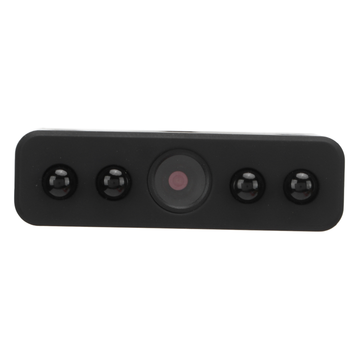 Schwarze Kamera mit roter Linse und vier dunklen Sensoren.
