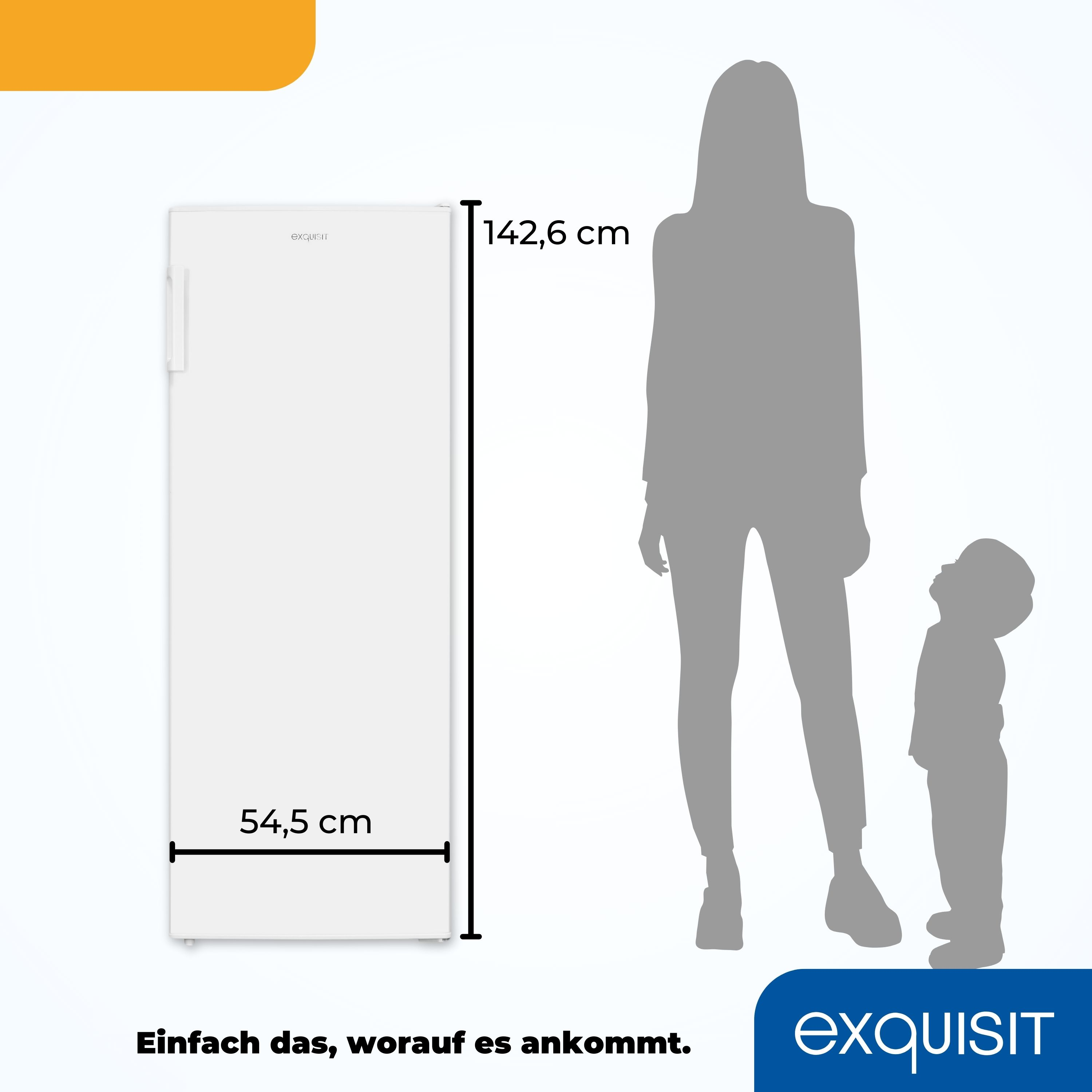 Ein weißer Kühlschrank und eine Silhouette einer Frau und eines Kindes sind mit den im Bild beschrifteten Abmessungen dargestellt.