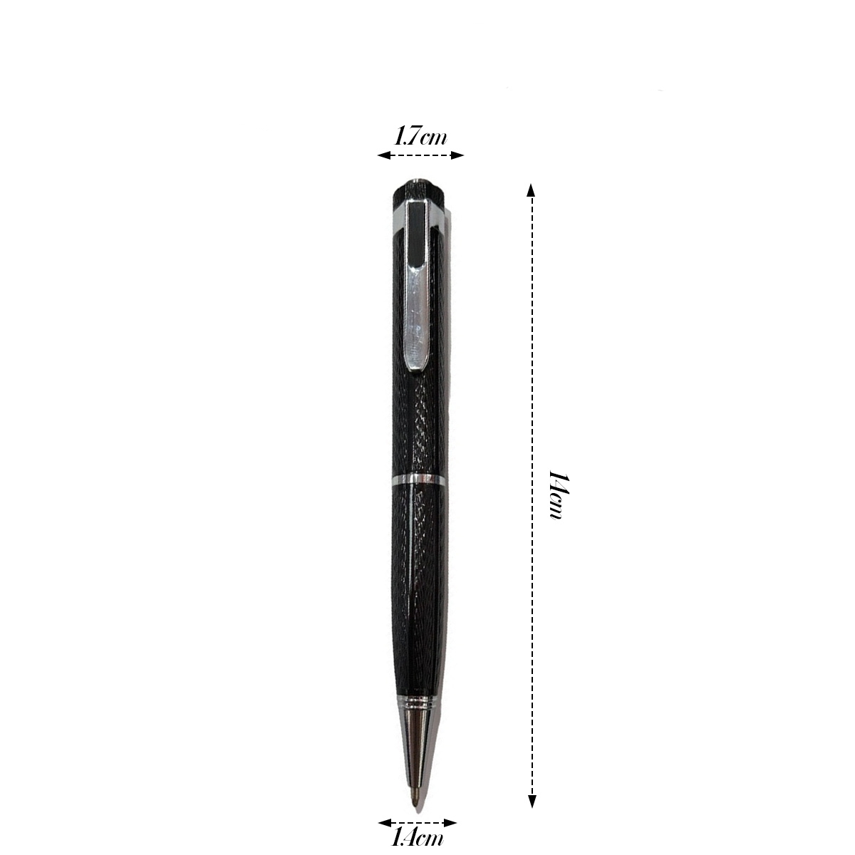 Ein schwarzer Stift mit den Maßen 11 cm lang und 1,7 cm und 1,4 cm breit.