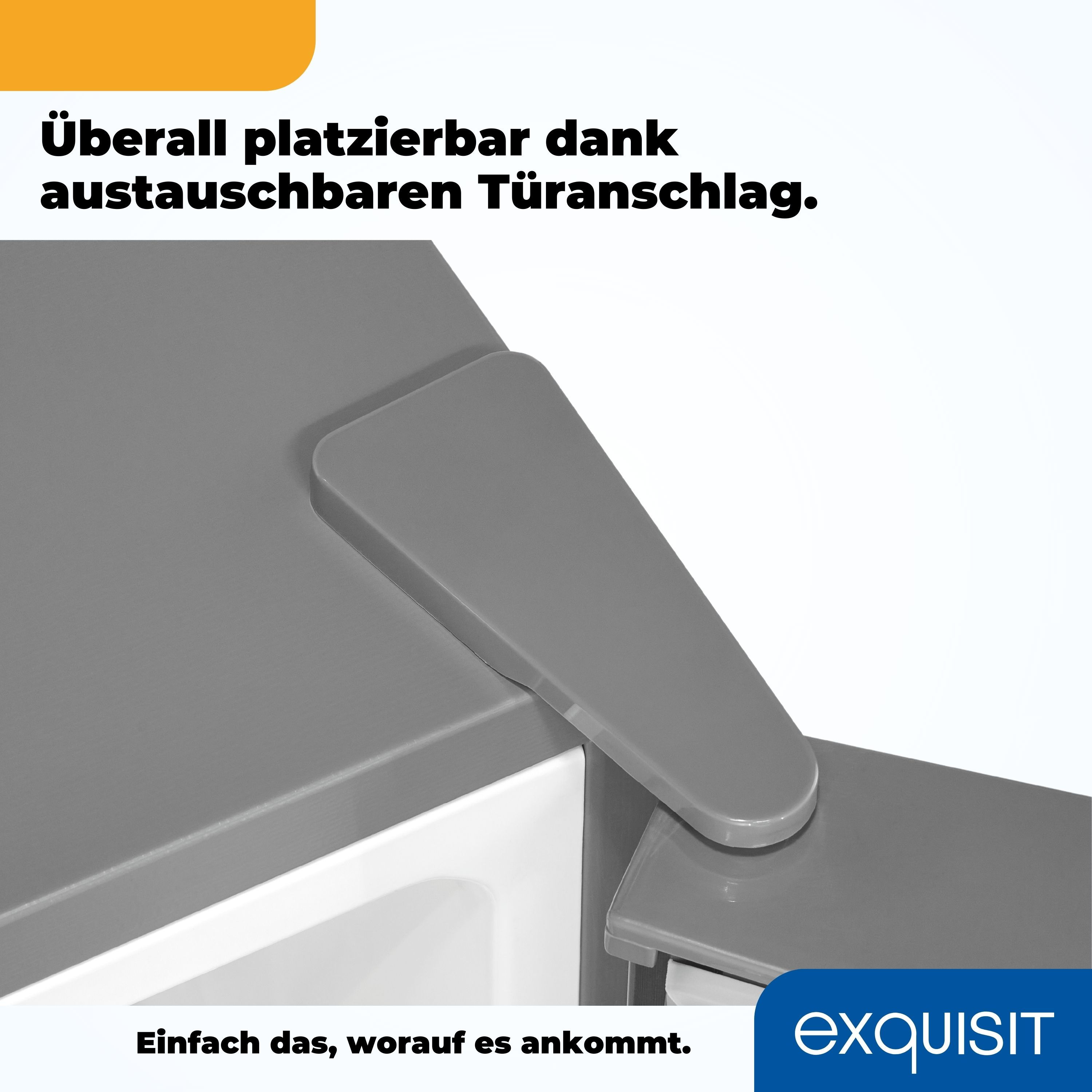 Nahaufnahme einer grauen Kühlschranktür mit Griff. Weiß im Inneren der Tür.