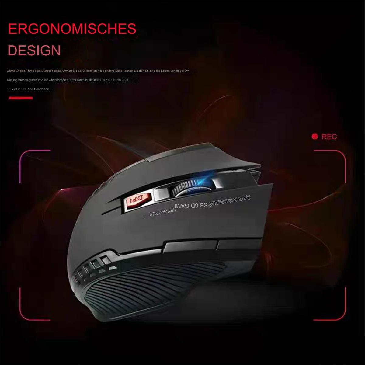 Ergonomische schwarze Gaming-Maus mit DPI und 2,4G Wireless.