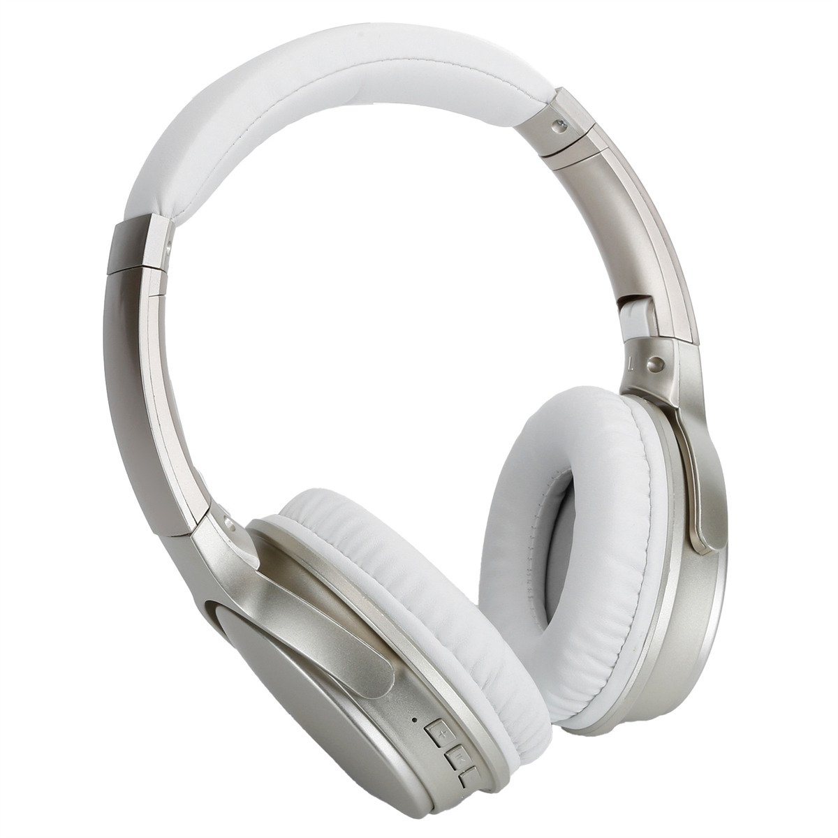Silberne und weiße Over-Ear-Kopfhörer. Die Ohrmuscheln und das Kopfband sind weiß, der Rest silberfarben.