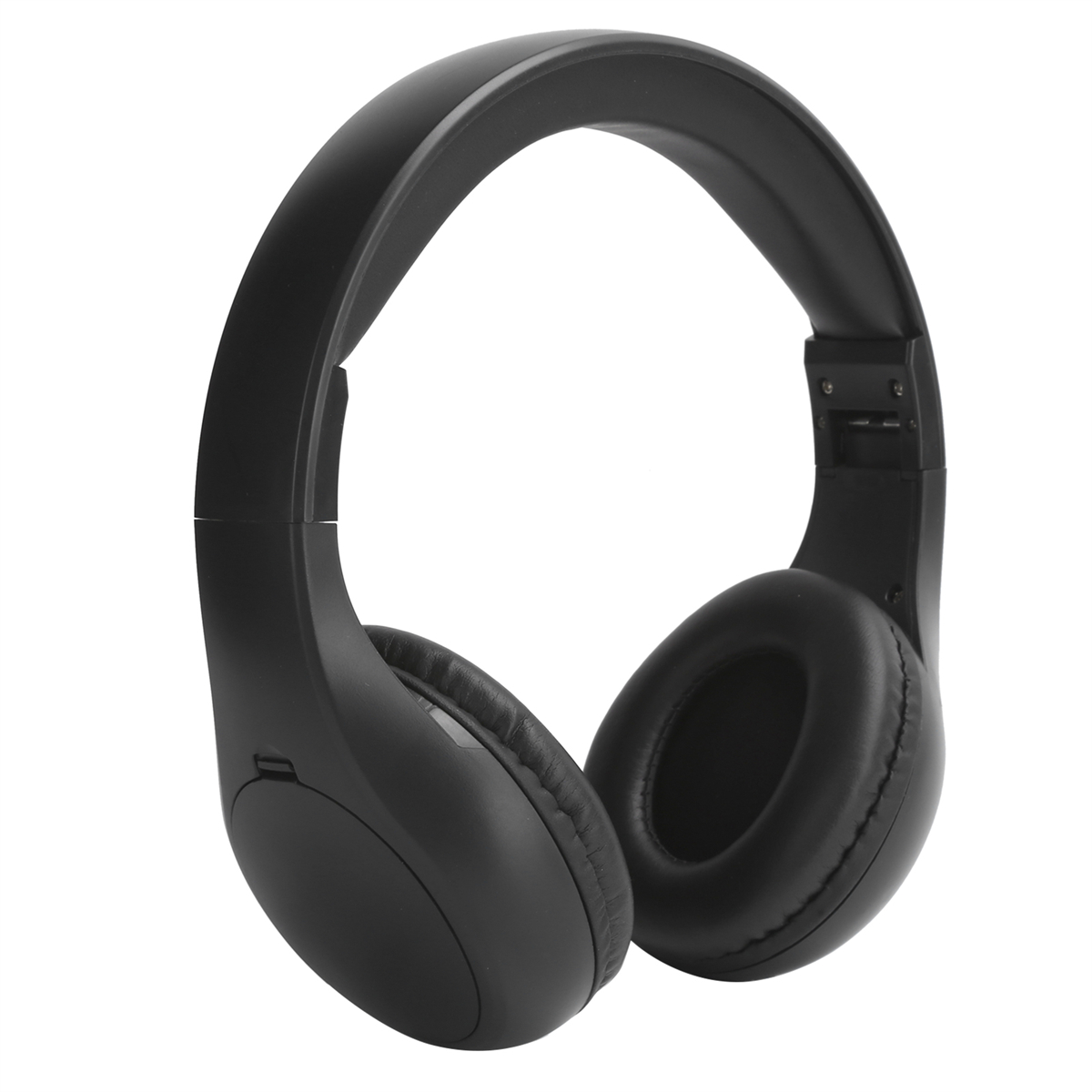 Schwarze Kopfhörer mit gepolsterten Ohrmuscheln. Die Kopfhörer sind Over-Ear und für Audiowiedergabe konzipiert.