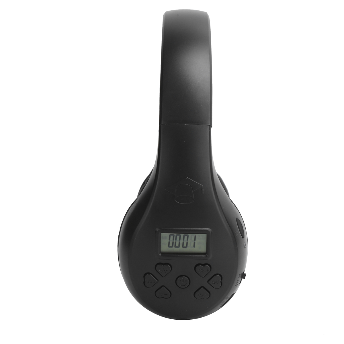 Ein schwarzer Over-Ear-Kopfhörer mit Digitalanzeige und Knöpfen.