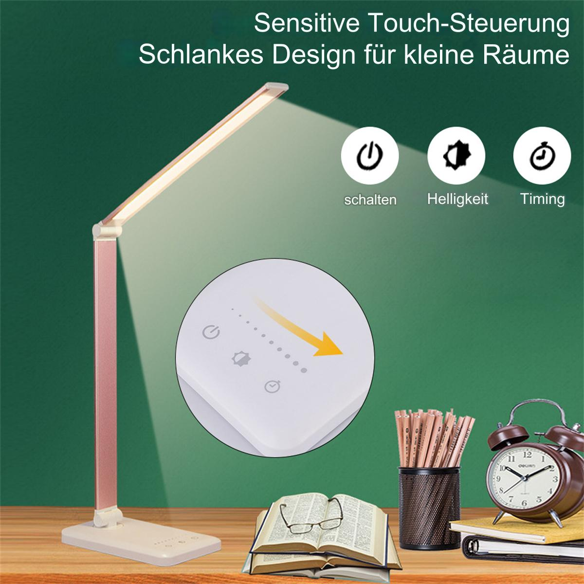 Moderne Schreibtischlampe mit Touch-Bedienelementen.