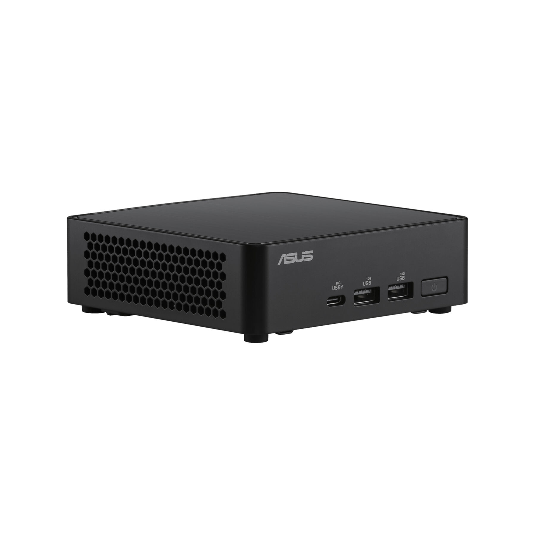 Mini PC negro con el logo de ASUS en el frente.