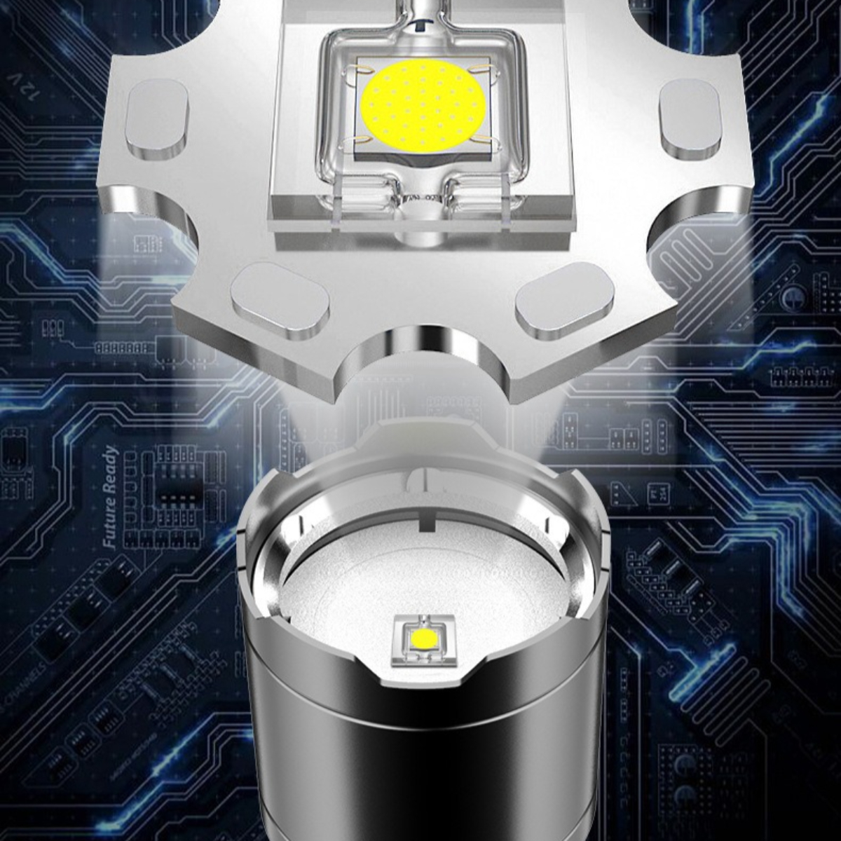 LED-Lichtkomponente mit gelbem Zentrum.