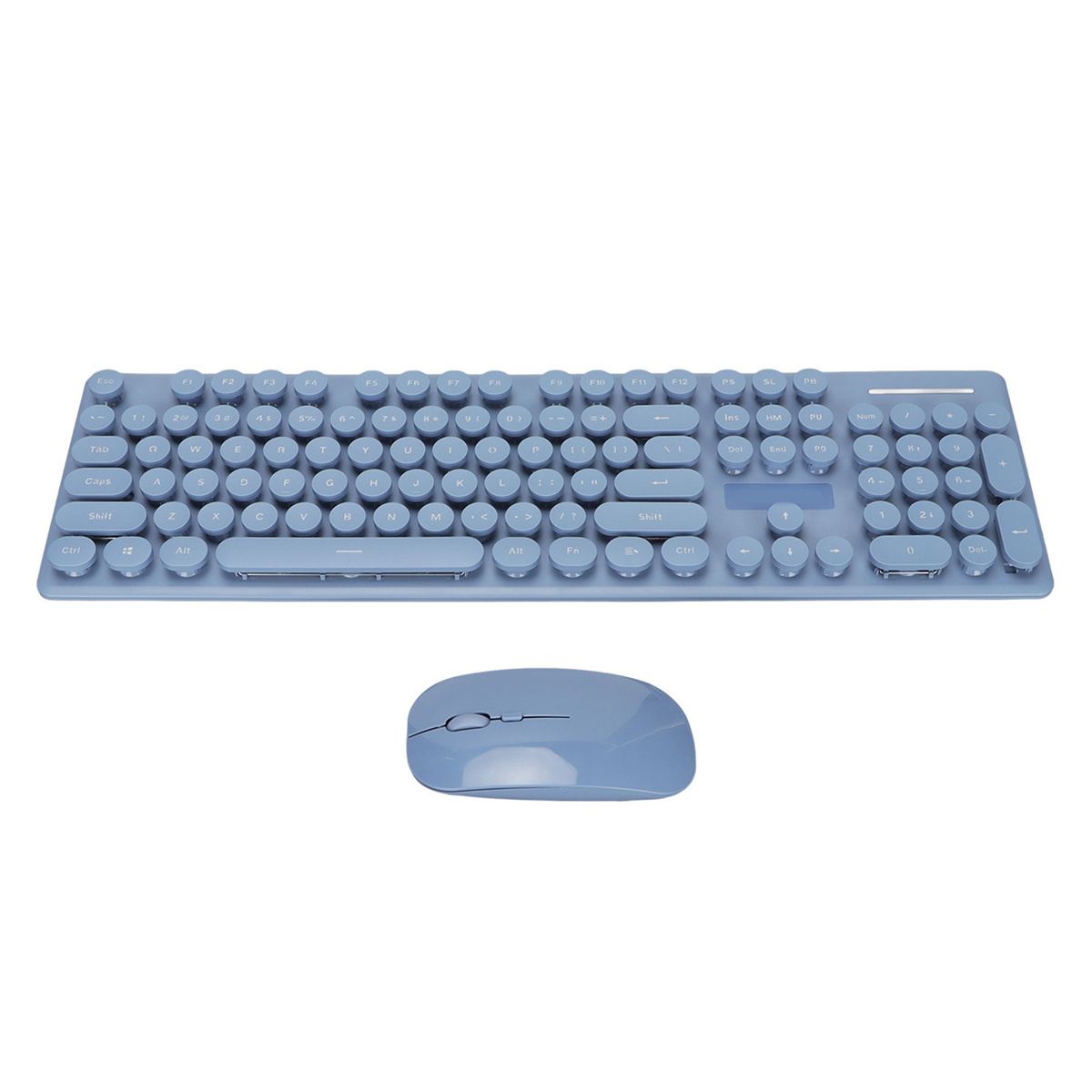 Blaues kabelloses Tastatur- und Maus-Set auf weißem Hintergrund.