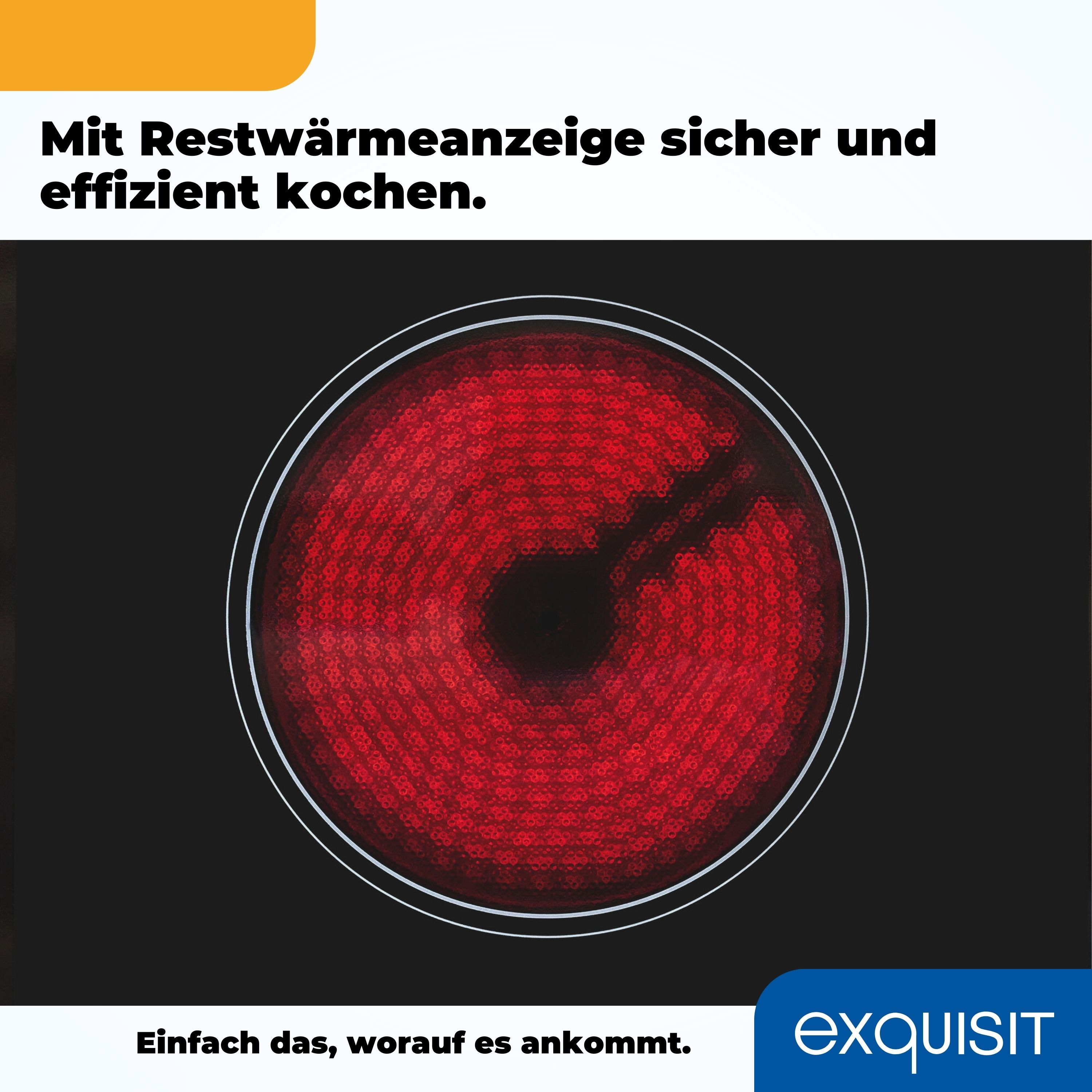 Schwarzes Kochfeld mit rotem Heizelement. Das Element glüht rot, wenn es heiß ist. Die Oberfläche ist schwarz.