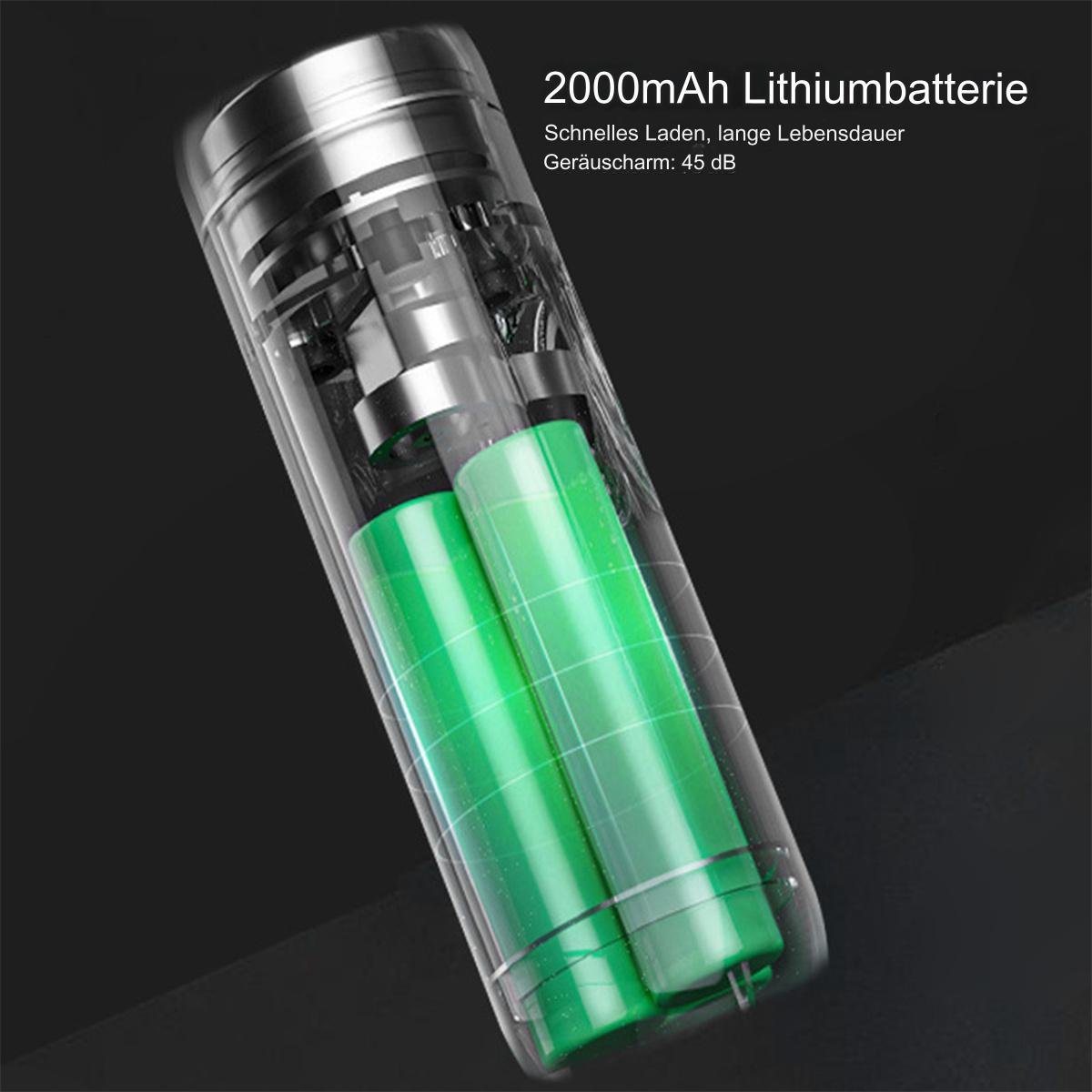 Ein durchsichtiger Behälter mit zwei grünen Batterien, mit Details zum Laden und zur Lebensdauer.