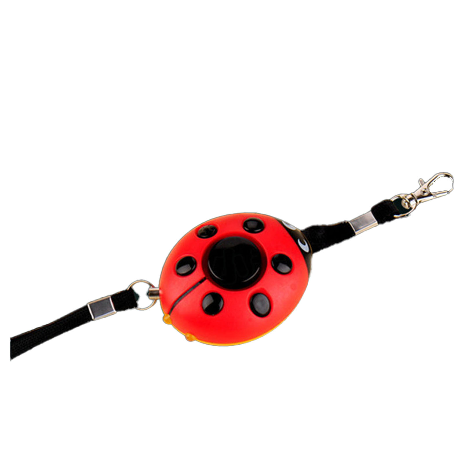 Rotes Marienkäfer-Sicherheitslicht mit schwarzem Kabel, auf weißem Hintergrund.