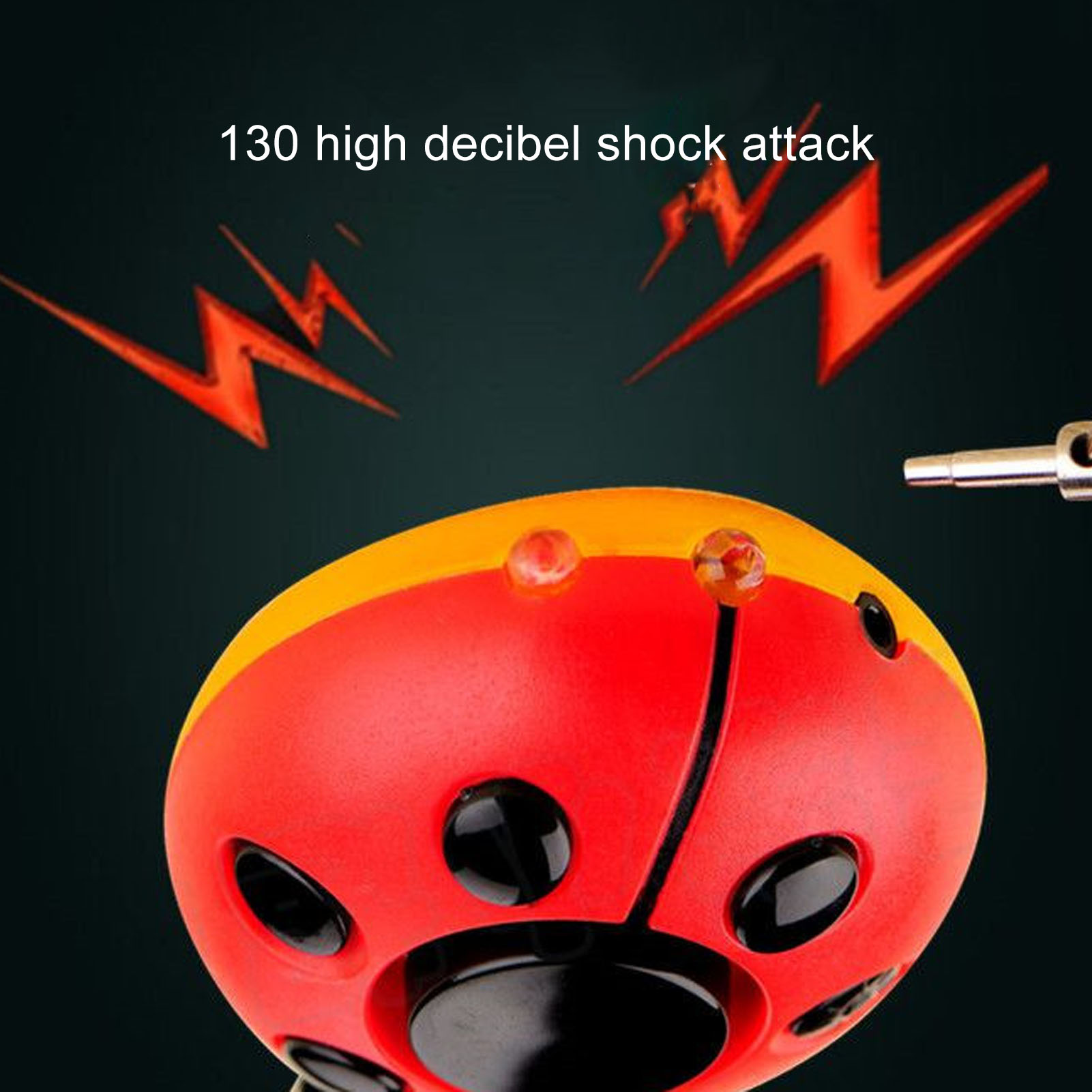 Ein rot-gelbes Gerät in Form eines Marienkäfers mit Blitzgrafiken und einem Schlüssel.