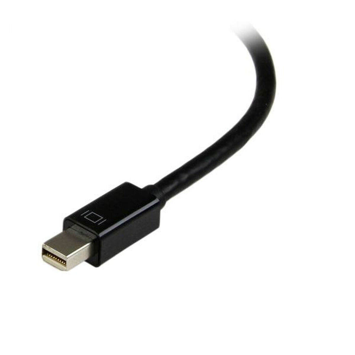 Cable Mini DisplayPort a Mini DisplayPort negro con conectores.