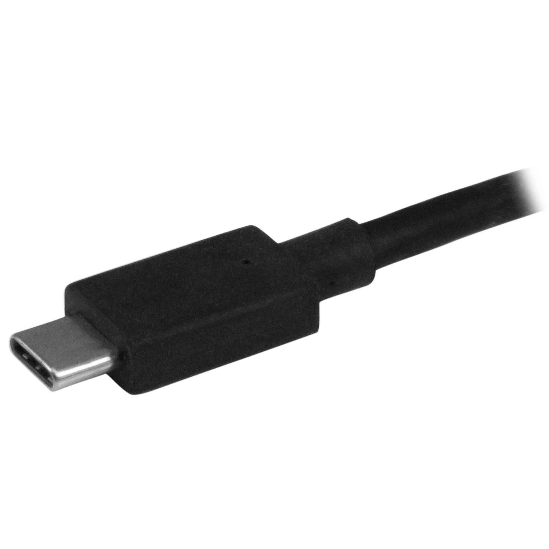 Primer plano de un cable con conector USB-C negro.