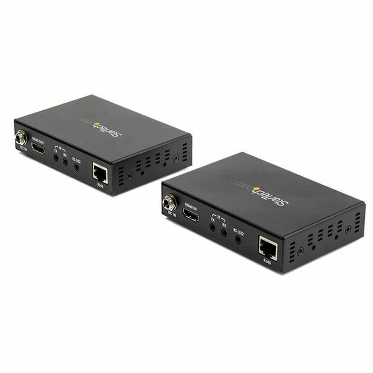 Dos dispositivos Startech negros con puertos, etiquetas y un diseño moderno.