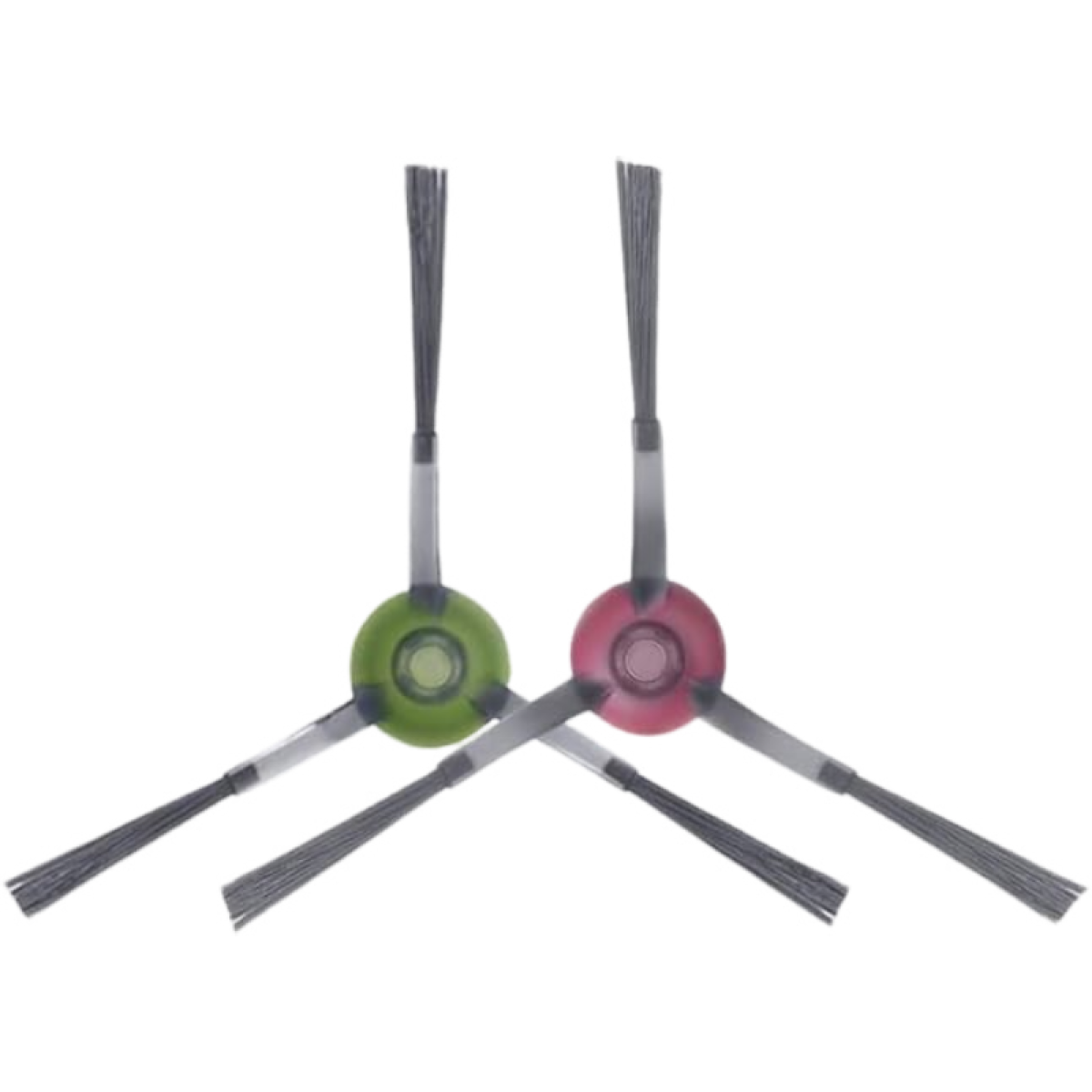 Dwie szczotki do odkurzacza, zielona i czerwona, obok siebie na białej powierzchni.