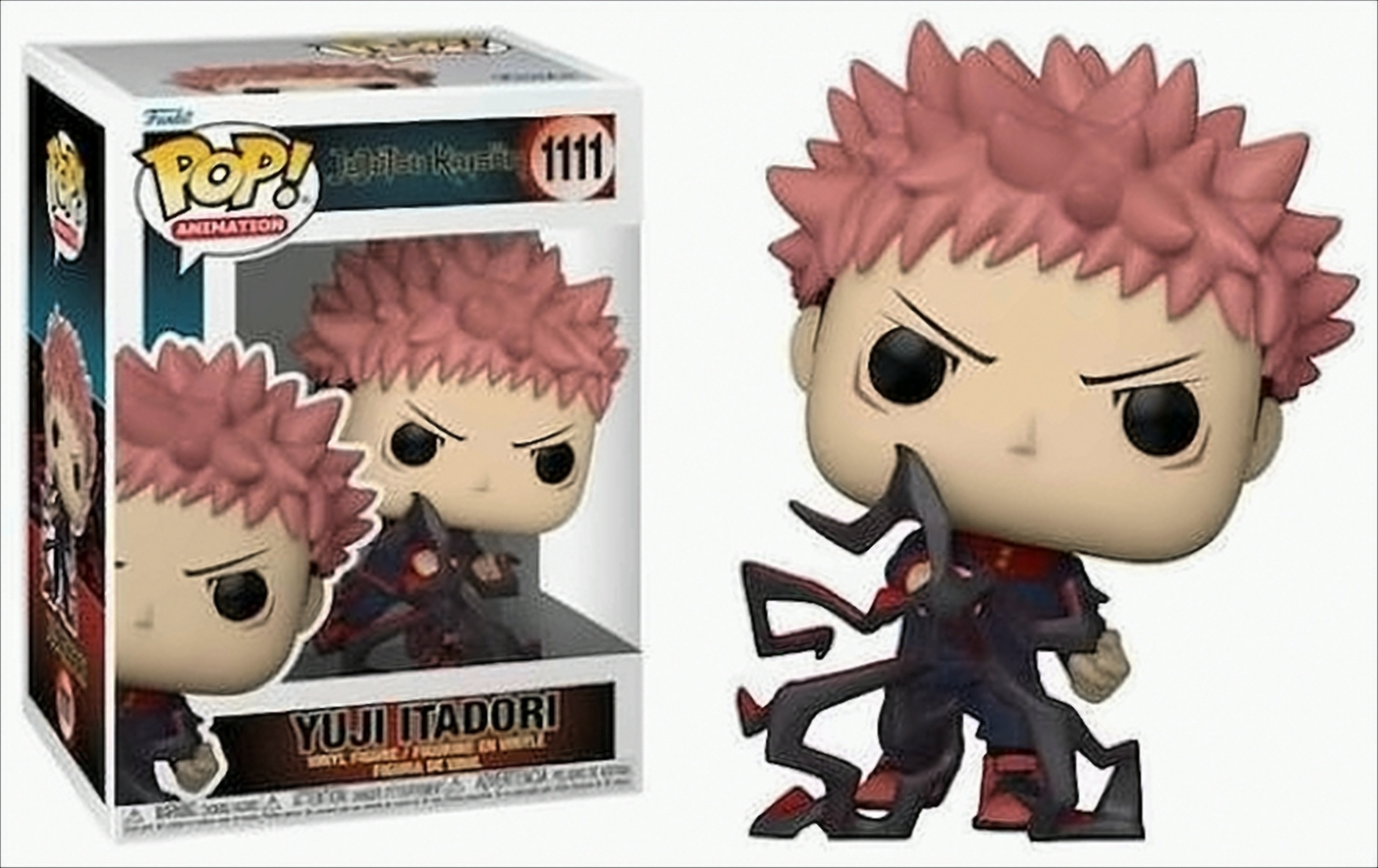 Yuji Itadori Funko Pop Figur und Box, Figur von Yuji Itadori mit pinken Haaren.