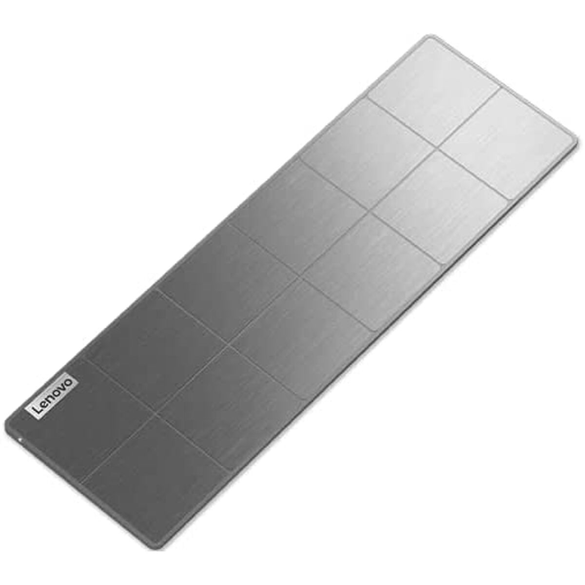 Una tableta Lenovo gris sobre un fondo blanco, con el logotipo de Lenovo.