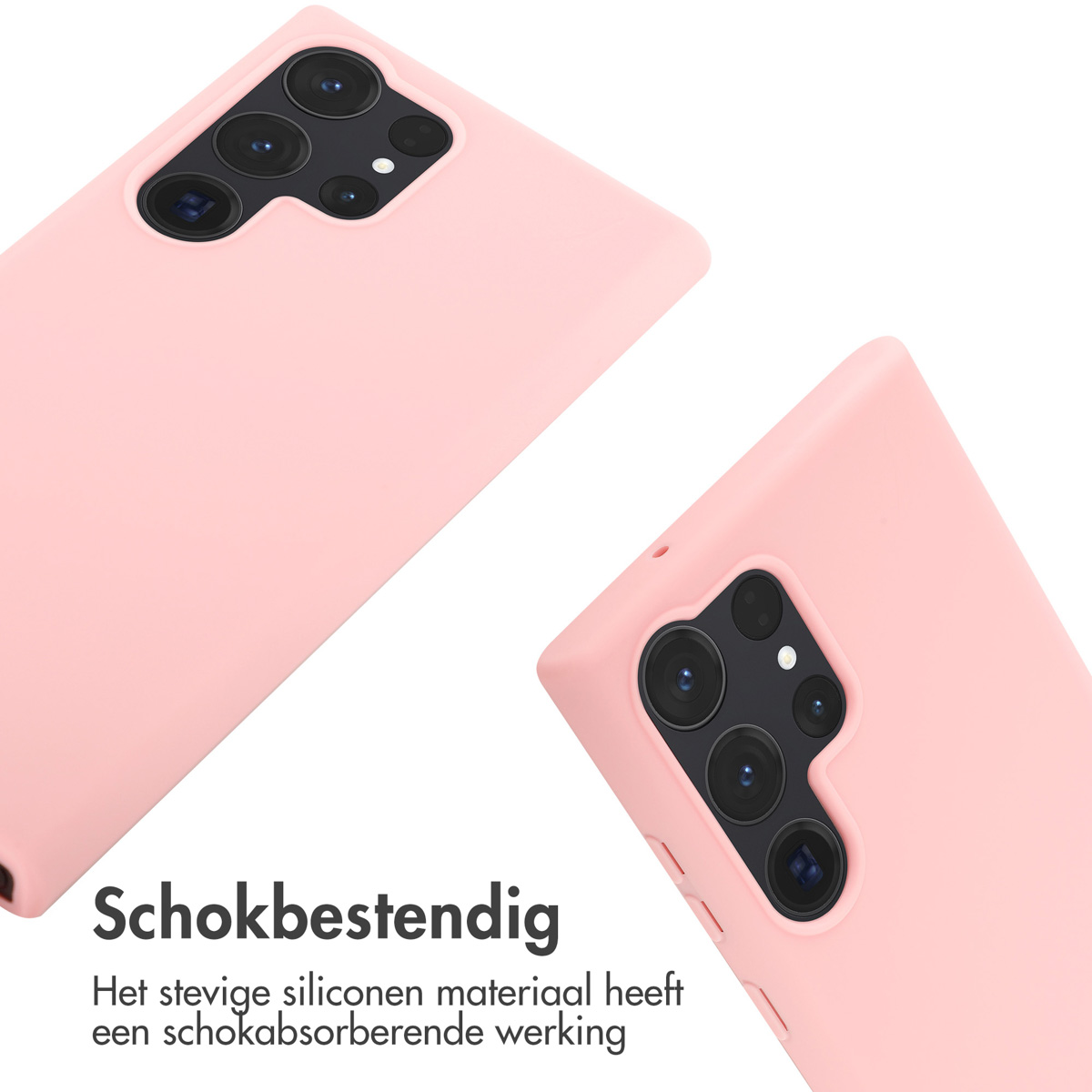 Coques de téléphone roses. Deux coques, une devant et une en haut, sur fond blanc.
