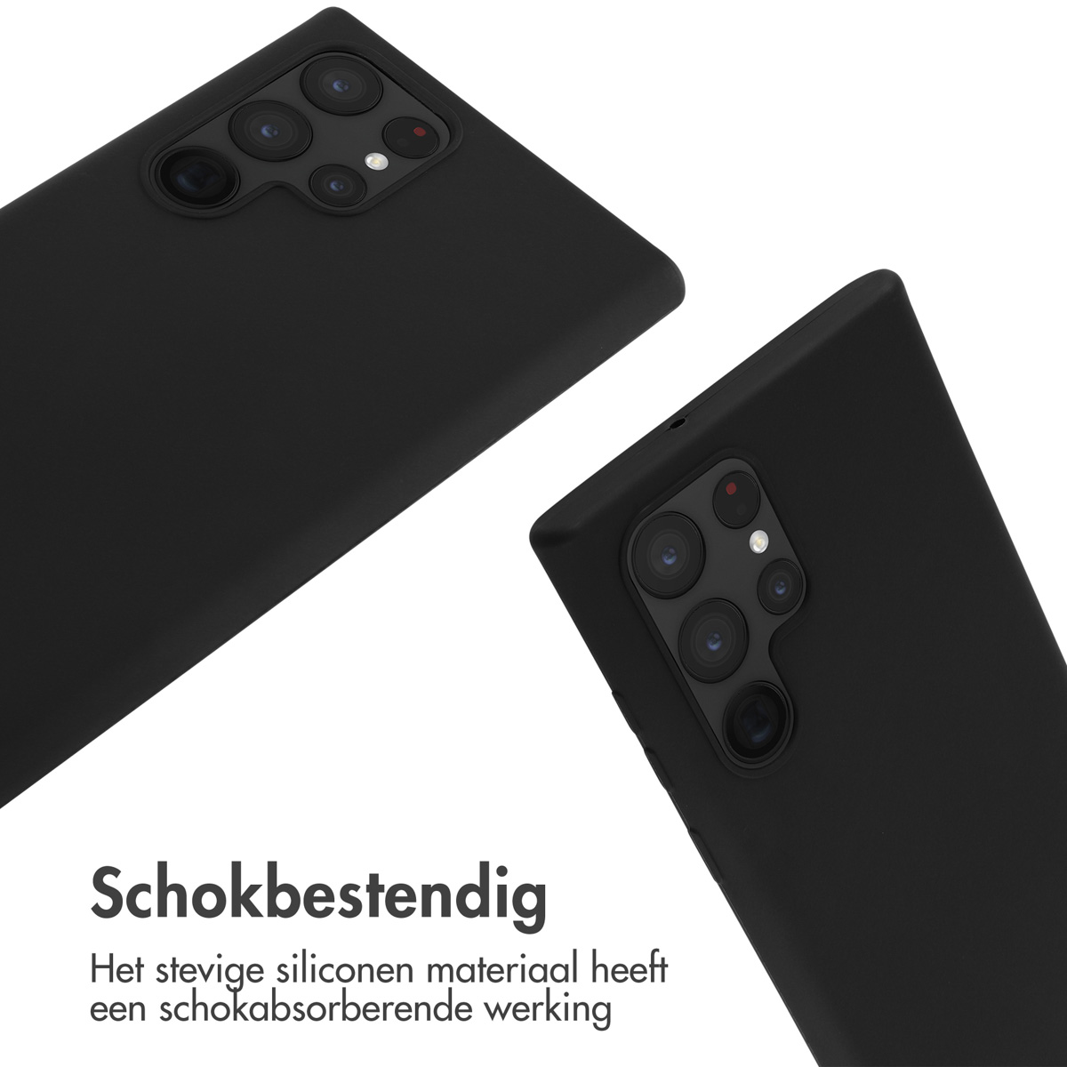 Coques de téléphone noires. Texte : Résistant aux chocs.