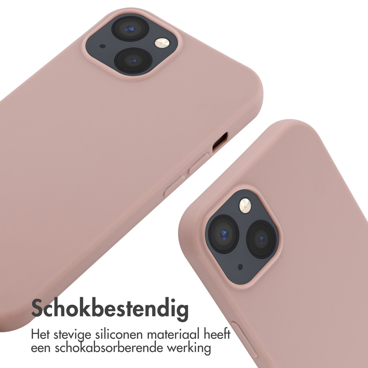 Deux coques de téléphone roses, montrant des découpes de caméra, sur fond blanc.