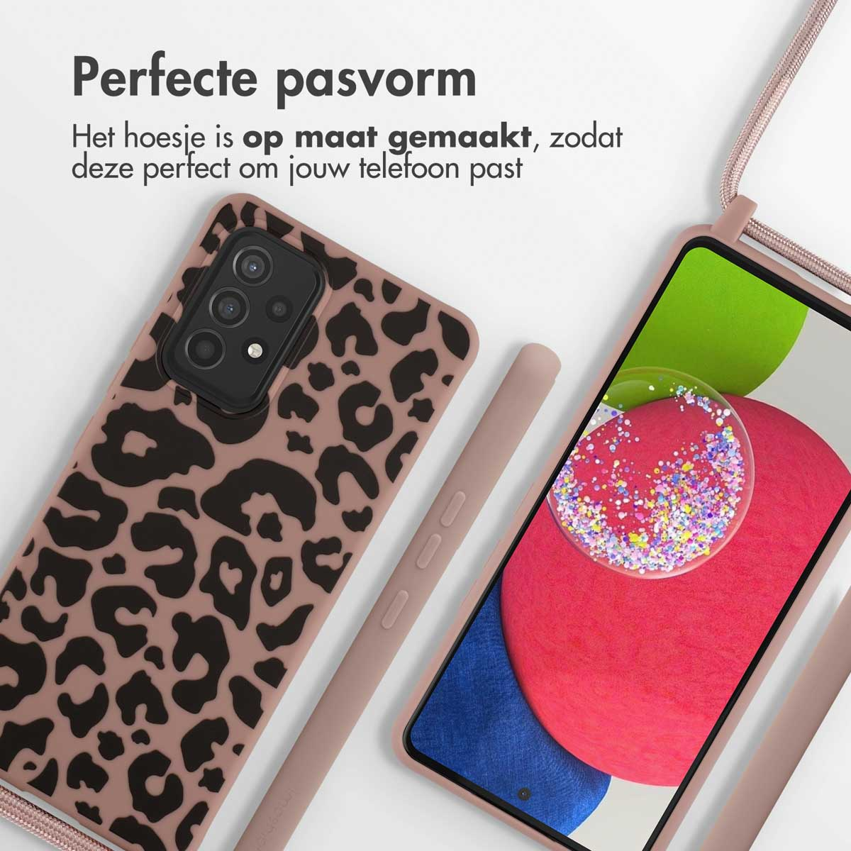 Coque léopard avec téléphone, cordon de suspension.