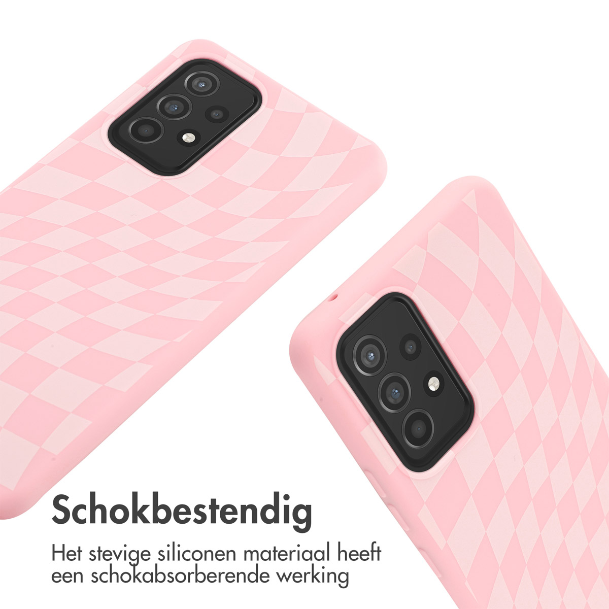 Deux coques roses à carreaux. Résistant aux chocs.