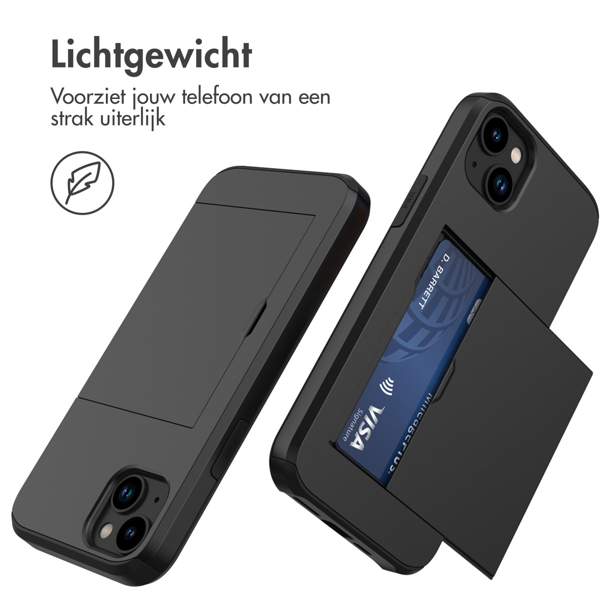 Coque de téléphone noire avec compartiment carte. Design léger.