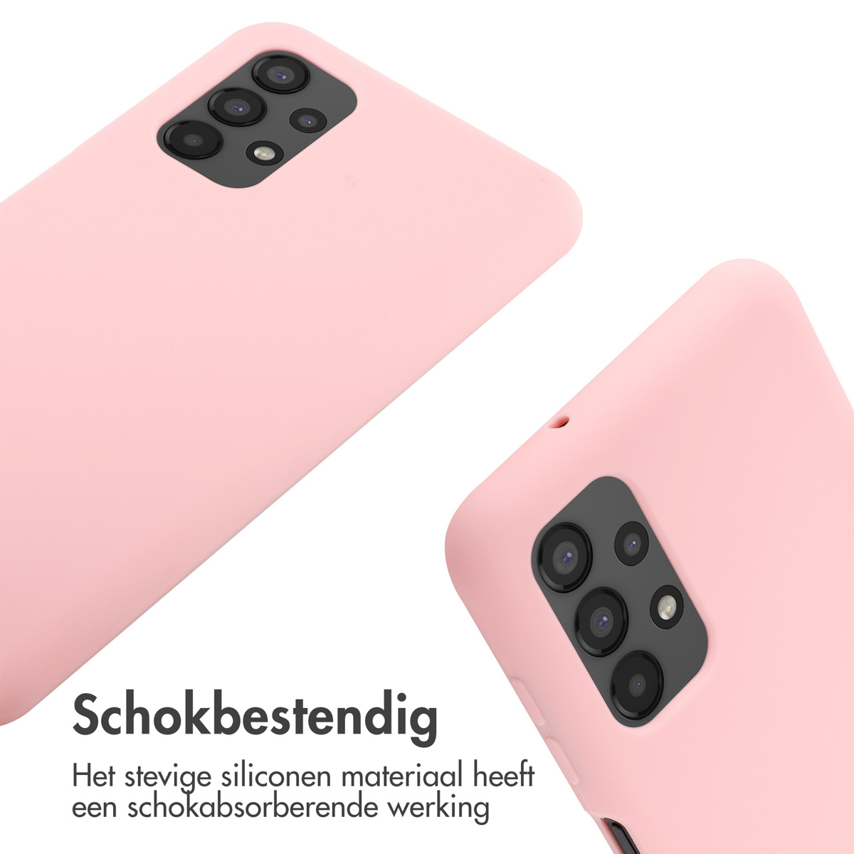 Two pink phone cases, with a phone visible inside one. The cases are pink and feature a camera cutout.