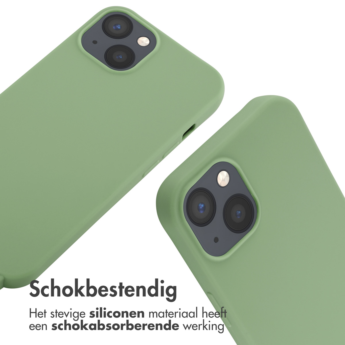 Deux coques de téléphone vertes inclinées vers le spectateur, avec les bosses de l'appareil photo visibles en haut.