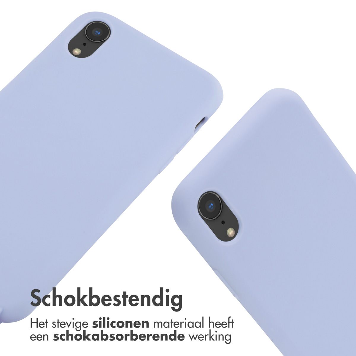 Deux coques de téléphone violet clair avec découpes pour appareil photo. Le fond est blanc.