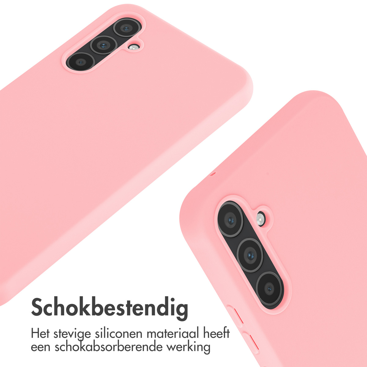 Twee roze telefoonhoesjes. Beide hebben cameraholes. Ze zijn gemaakt van siliconen.