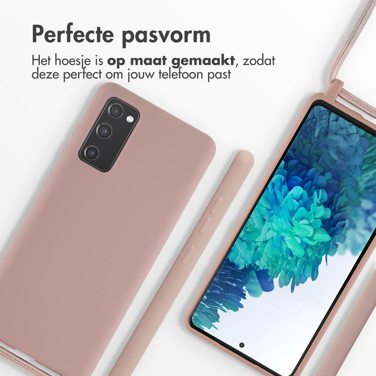 Deux téléphones avec des étuis de différentes couleurs, avec un stylet. Le fond est blanc. Texte en néerlandais.