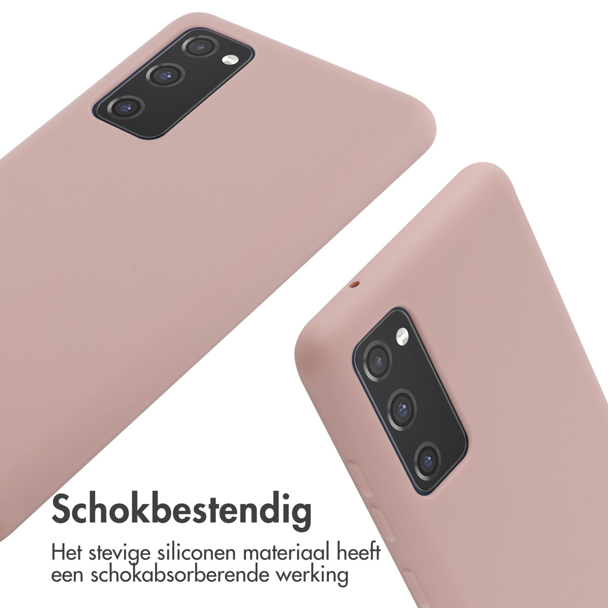 Deux coques de téléphone roses. Les coques sont inclinées, montrant le système de caméra. Fond blanc.