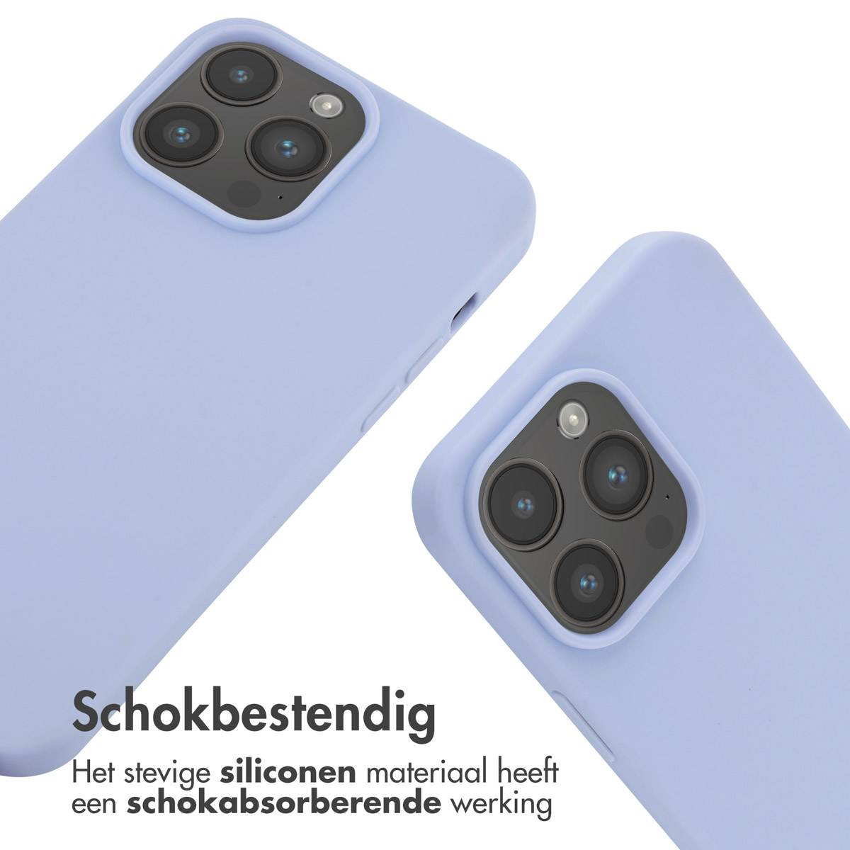 Zwei hellviolette Handyhüllen. Die Hüllen sind glatt und haben drei Kameralinsen.