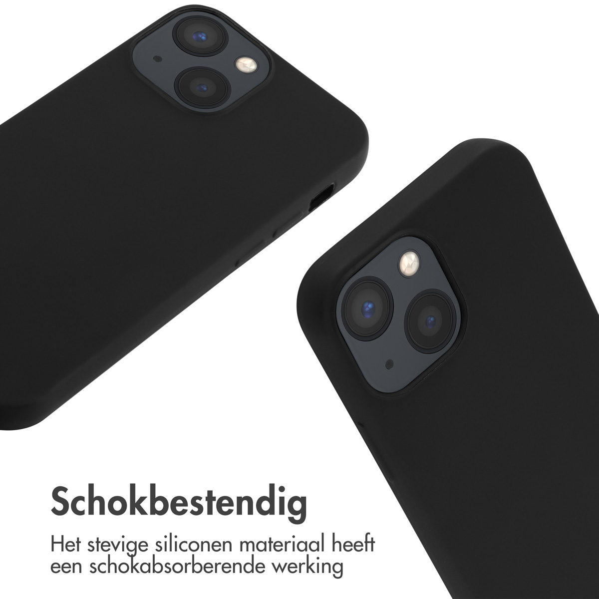 Twee zwarte telefoonhoesjes, op een witte achtergrond, met de cameralenzen.