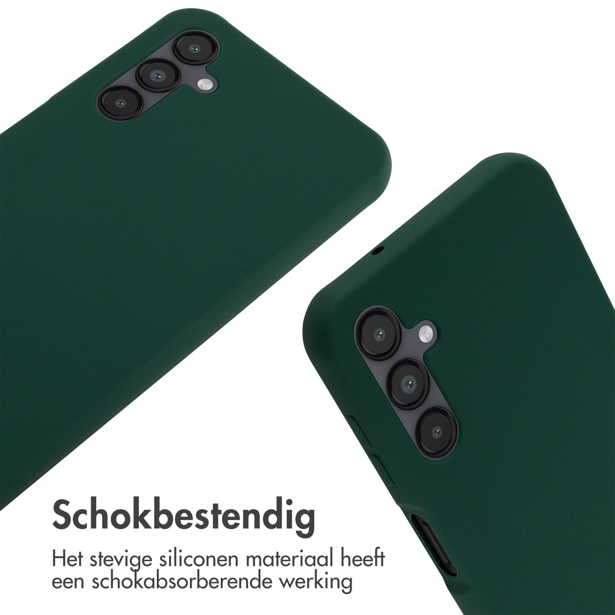 Groene telefoonhoesjes. De hoesjes zijn schokbestendig. Twee hoesjes zichtbaar.